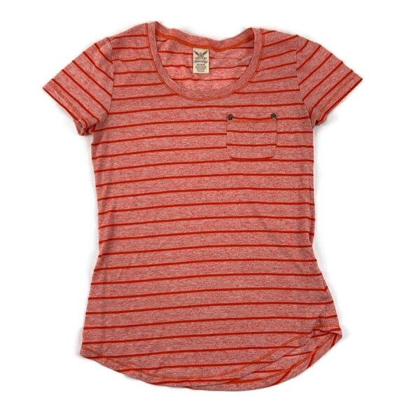 Faded Glory Womens T Shirt Short Sleeve Stripes Orange XS - Picture 1 of 8